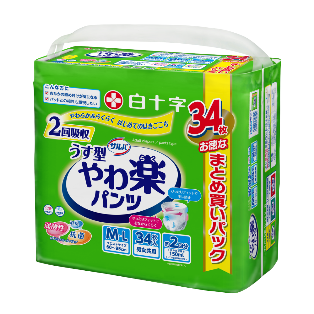 日本喜舒樂 成人輕柔紙尿褲 薄裝 中碼 (34片/包)